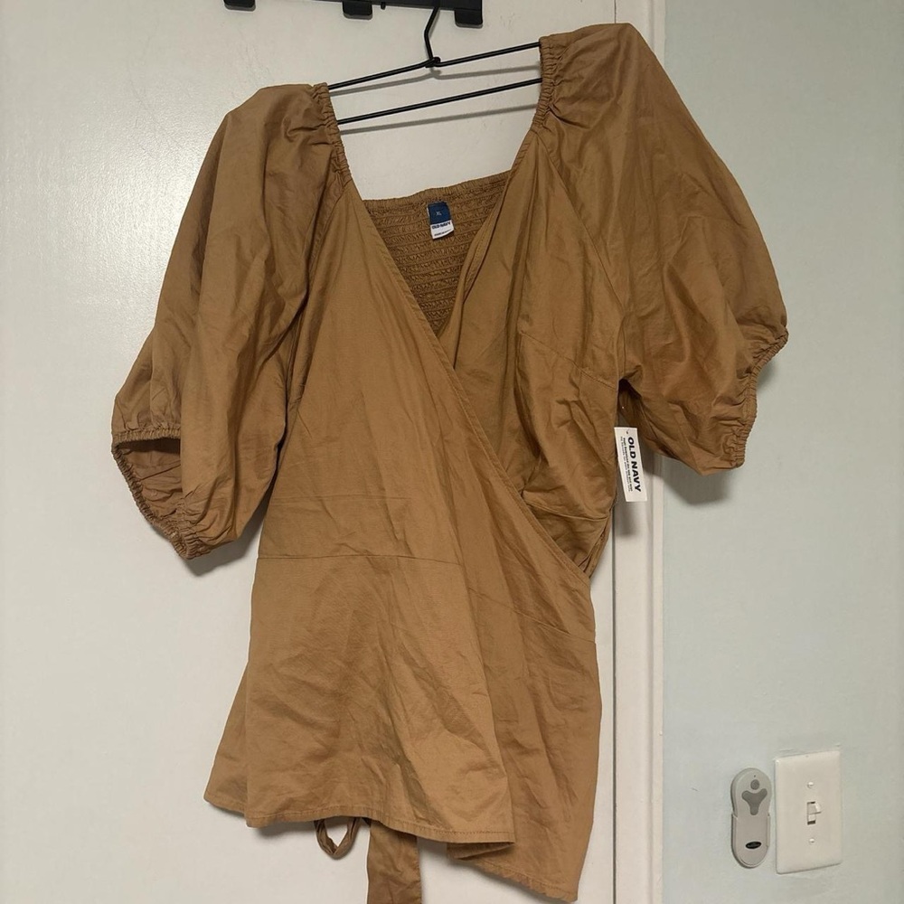 Old Navy Tan Puff Sleeve Wrap Blouse